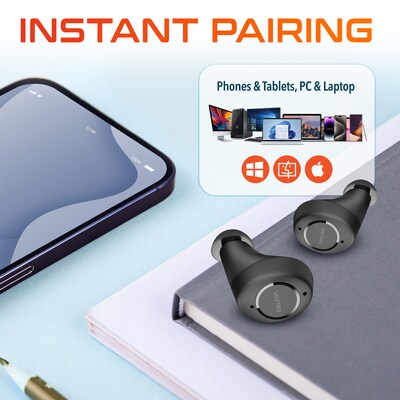 Delton T150 Wireless Active Noise-Canceling Bluetooth Stereo Earbuds with Auto-Pairing USB Dongle, Black (DBHT150)