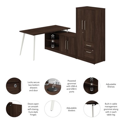 Bush Business Furniture Vista 60"W L Shaped Desk with Low Storage Cabinet and Wardrobe, Black Walnut (VST010BW)