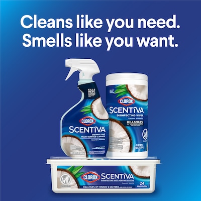 Clorox Scentiva Disinfecting Wipes, Coconut and Waterlily Scent, 75 Wipes/Container (60037)
