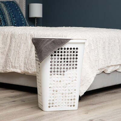 Mind Reader Slim Tapered Hamper with Lid, Plastic, White (SWHAMP50-WHT)