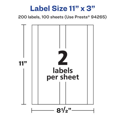 Avery Laser/Inkjet Rectangle Waterproof Multipurpose Labels, 3"  x 11", White, 200/Box (94265)