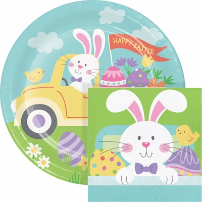 Creative Converting Hippity Hoppity Easter Paper Plates and Napkins Kit, Serves 16 (DTC9197E2G)