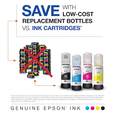 Epson T522 Cyan/Magenta/Yellow Standard Yield Ink Bottle, 3/Pack (T522520-S)