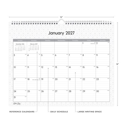2027 Blue Sky Enterprise 15 x 12 Monthly Wall Calendar, Black/White (111292-27)