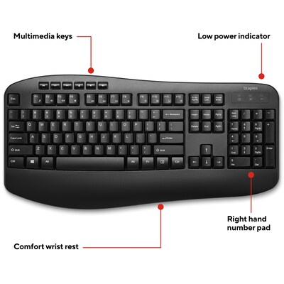 Staples TECH Wireless Comfort Keyboard, Black (ST62602)