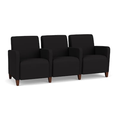 Lesro Ravenna Fabric 3-Seat Lounge Reception Tandem Seating, Open House Black/Walnut Wood (RV3103.FW