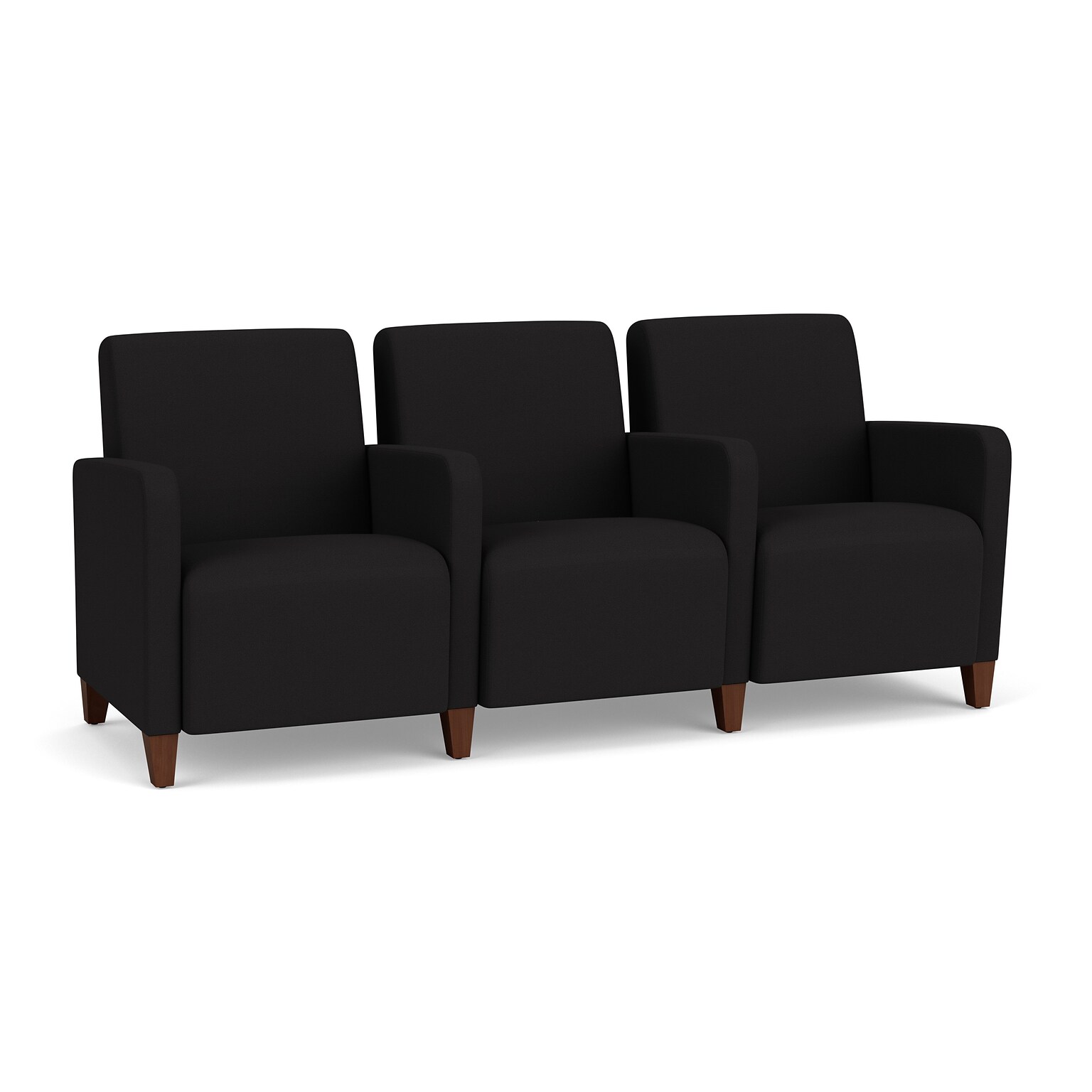 Lesro Ravenna Fabric 3-Seat Lounge Reception Tandem Seating, Open House Black/Walnut Wood (RV3103.FWL-01OHBK)