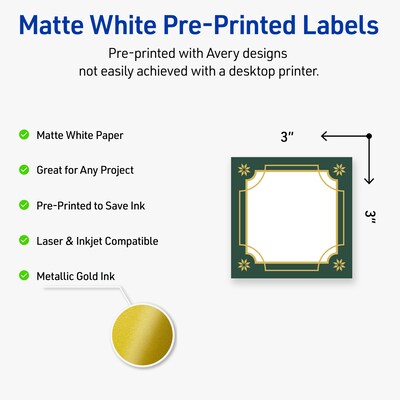 Avery Square Multipurpose Labels, 3 x 3, White, 60/Pack (19479370384)