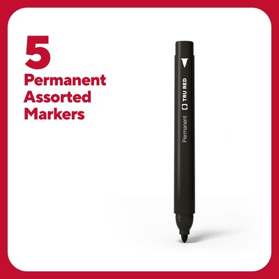 TRU RED™ Pen Permanent Markers, Fine Tip, Assorted, 5/Pack (TR54527)