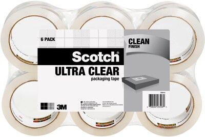 Scotch Ultra Clear Mailing Packaging Tape, 1.88 x 54.6 yds., Clear, 6 Pack (3250-6)
