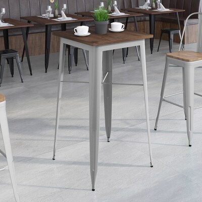 Flash Furniture Metal/Wood Restaurant Bar Table, 42"H, Silver (CH3133040M1SIL)