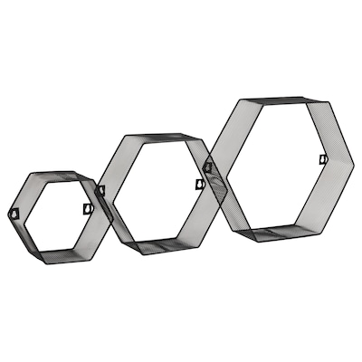 Mind Reader 3-Shelf Metal Honeycomb Hexagon Floating Shelves, Black, 3/Set (WALL3PC-BLK)