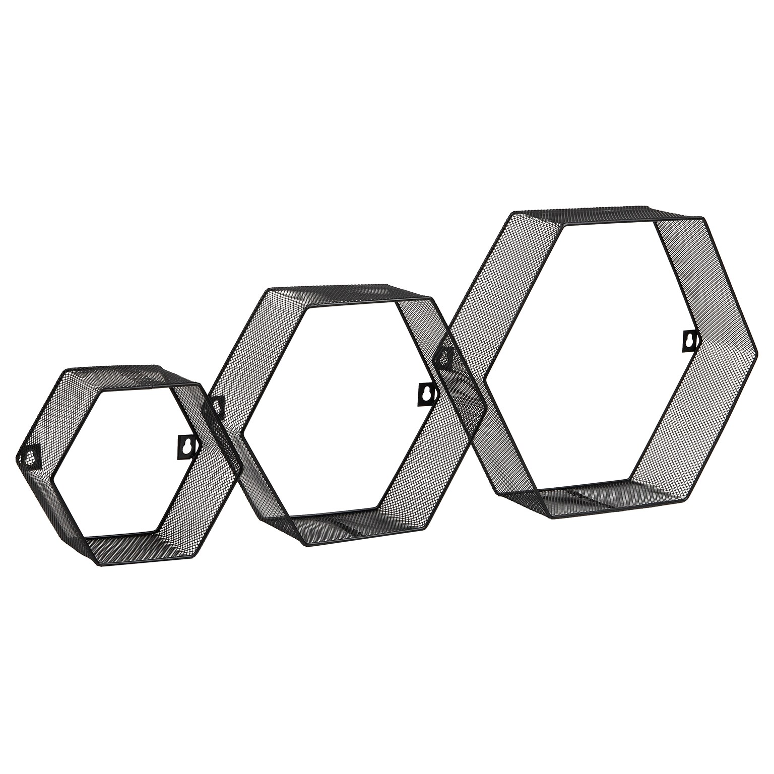 Mind Reader 3-Shelf Metal Honeycomb Hexagon Floating Shelves, Black, 3/Set (WALL3PC-BLK)