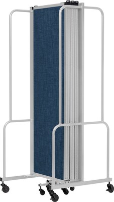 National Public Seating Robo Series 7-Panel Folding Mobile Room Divider, 72"H x 164"W, Blue Fabric (RDG6-7PT04)