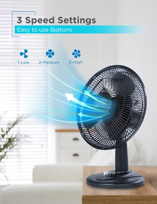 Black & Decker 12" Oscillating Desk Fan, 3-Speed, Black (BFDT12SB)