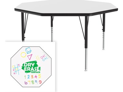 Correll Octagonal Activity Table, 48 x 48, Height-Adjustable, Frosty White/Black (A48DE-OCT-80)