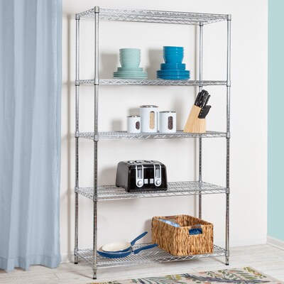 Honey-Can-Do 5-Tier Heavy-Duty Adjustable Shelving Unit with 800-lb Shelf Capacity, 18"W, Chrome (SHF-01441)