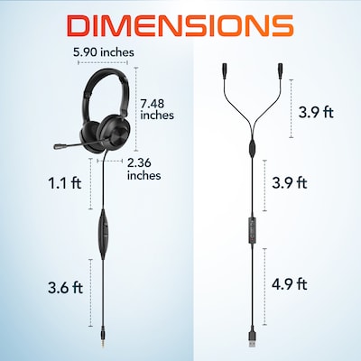 Delton T32Y Training Headsets with Master Adapter & Splitter, Black, 2/Pack (DWHT232Y)