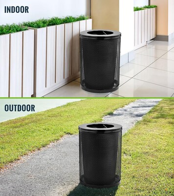 Alpine Industries 4460 Steel Mesh Trash Can with Flat Lid, 36 Gallon, Black (ALP4460-01-A)