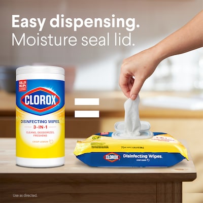 Clorox Disinfecting Wipes, Lemon Scent, 75 Wipes/Container, 6/Carton (31404CT)