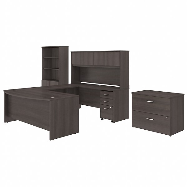 Bush Business Furniture Studio C 72W x 36D U Shaped Desk with Hutch, Bookcase and File Cabinets, Storm Gray (STC001SGSU)