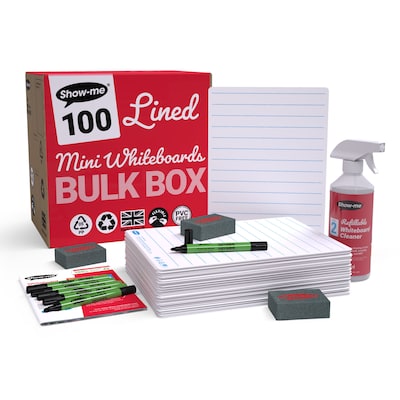 Show-me Lined Mini Whiteboard Kit, Assorted Colors, 100/Set (EPTBLIBX)