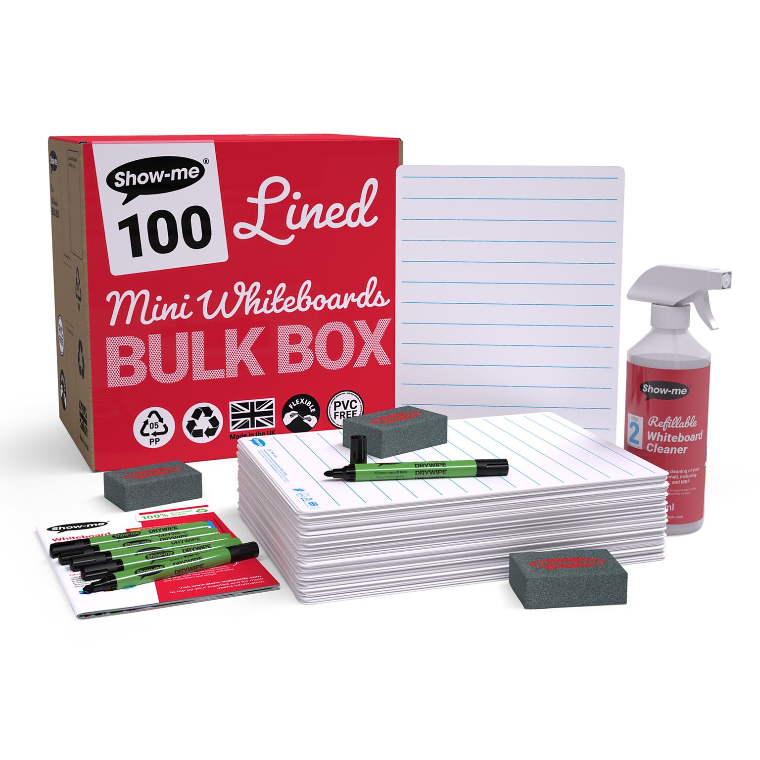 Show-me Lined Mini Whiteboard Kit, Assorted Colors, 100/Set (EPTBLIBX)