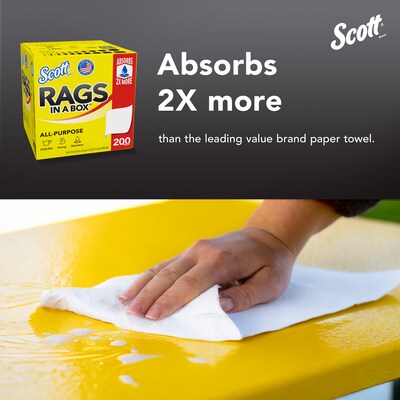 Scott Rags In a Box Cleaning Rags, White, 200 Rags/Box (72560)