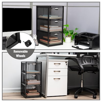 Mind Reader 3-Drawer Multipurpose Cart with Wheels, Metal, Black (3TWHEEL-BLK)