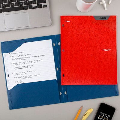 Five Star Stay Put  3-Hole Punched 2 Pocket Plastic Folder, Fire Red (333420D-ECM26)