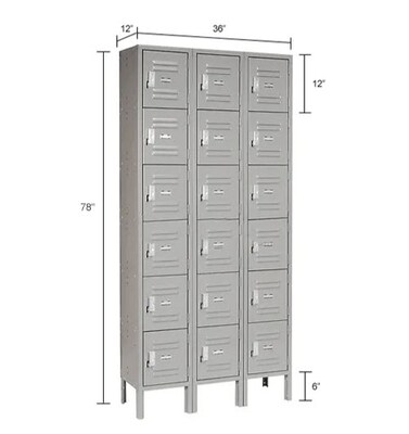 Global Industrial Capital 6-Tier 18-Door Box Locker, 36"W x 12"D x 78"H, Gray (652155GY)