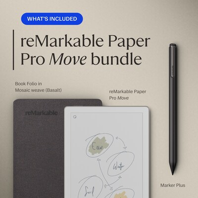 reMarkable Paper Pro Move 7.3" Paper Tablet with Marker Plus & Mosaic Weave Book Folio, Basalt  (RM91A-1001NW)
