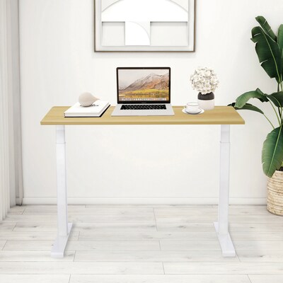 Uncaged Ergonomics Rise Up Essential Electric Standing Desk, 23.6" x 47.2", Maple Desktop/White Frame (RUE-wm)