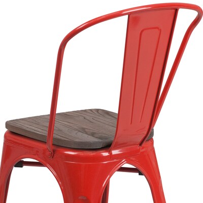 Flash Furniture Luke Contemporary Metal/Wood Stackable Dining Chair, Red, 4/Pack (4CH31230REDW)