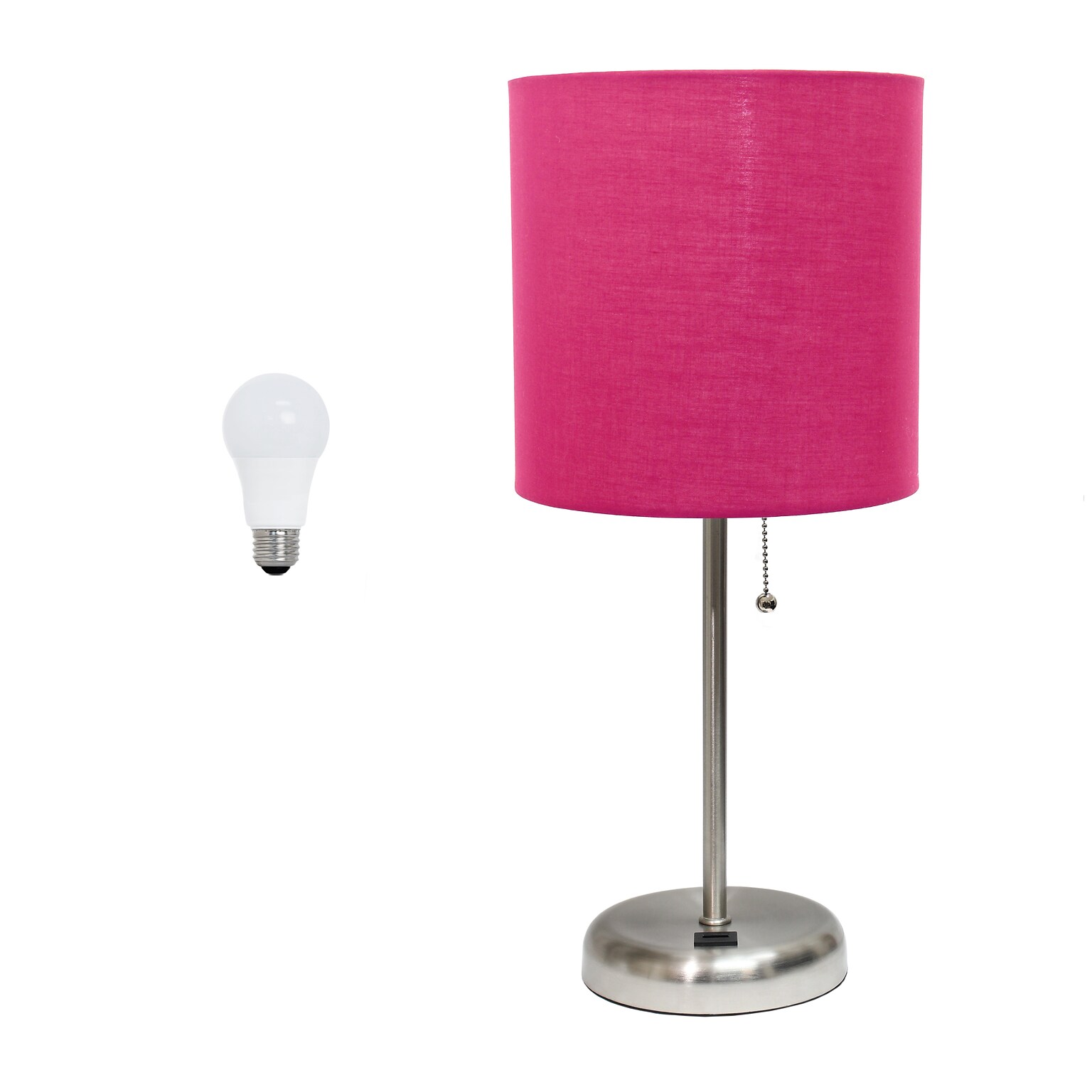 Creekwood Home Oslo 19.5 LED Table Lamp with USB Port, Brushed Steel/Pink Shade (CWT-2012-PN-LB)