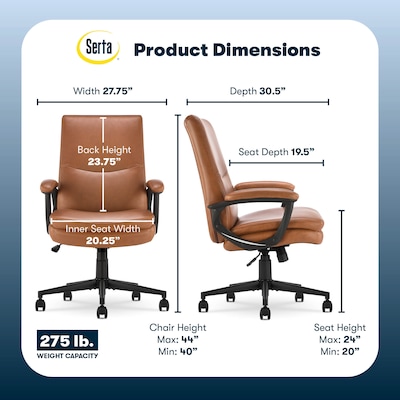 Serta Comfort Modern Ergonomic Bonded Leather Swivel Executive Chair, Cognac (CHR10132D)