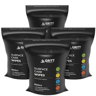 Gritt Commercial Surface Care All-Purpose Cleaning Wipes, 800 Wipes/Bag, 4/Carton (GRI5-RW-4)