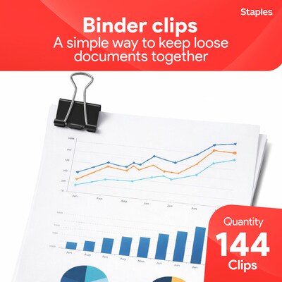 Staples® Medium Binder Clips, Medium, Black, 144/Pack (ST32003/32003)