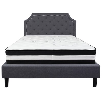 Flash Furniture Brighton Tufted Upholstered Platform Bed in Dark Gray Fabric with Pocket Spring Mattress, Queen (SLBM15)