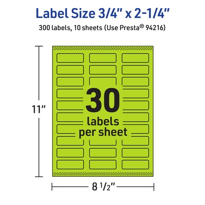 Avery Rectangle Multipurpose Labels, 0.75" x 2.25", Bright Green, 300/Pack (94216)