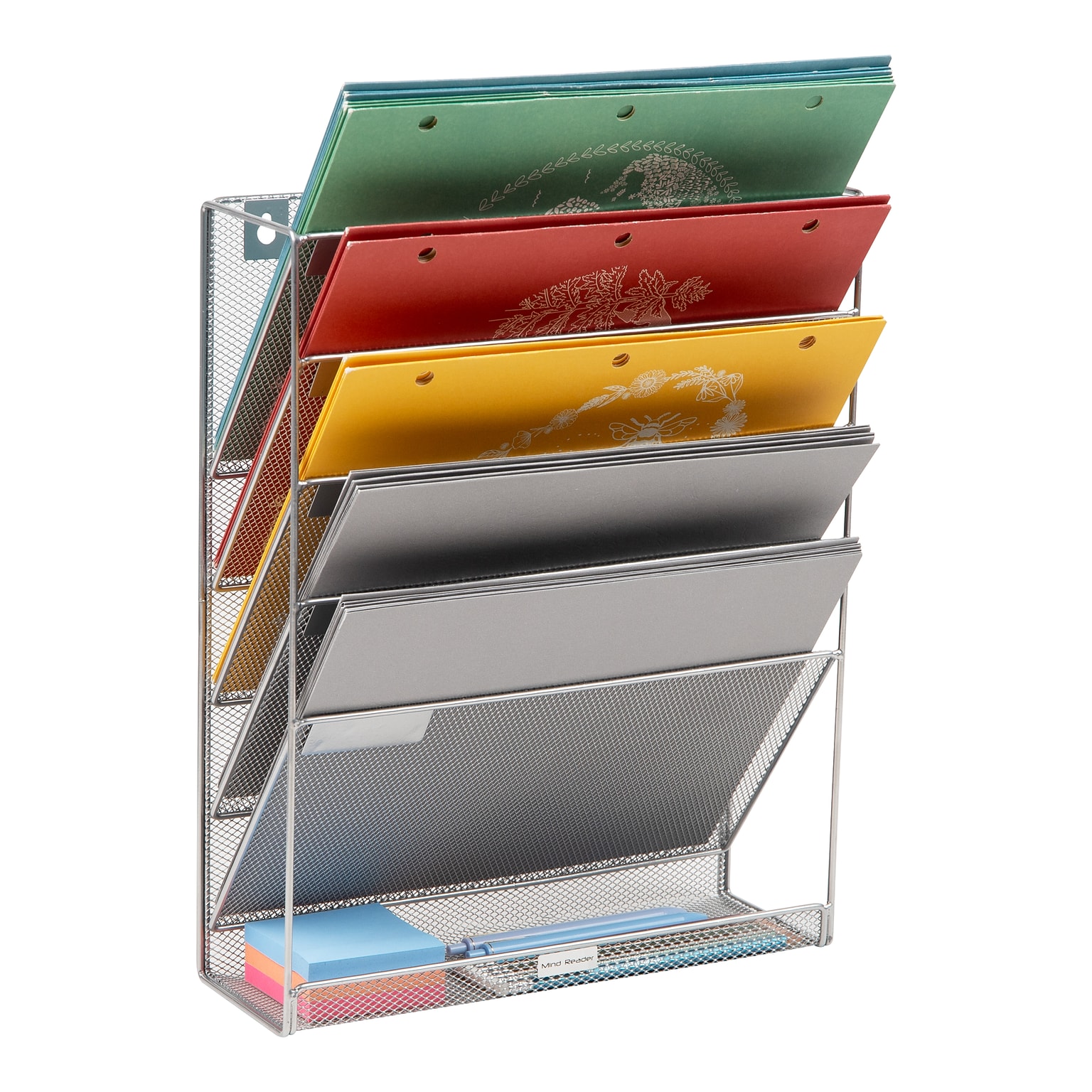 Mind Reader 5-Pocket Metal Mesh Mountable Wall File, Letter Size, Silver (MAGSTACK-SIL)