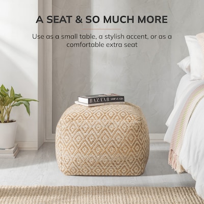 Anji Mountain Cherokee Mustard Ivory Fabric Rectangular Pouf Ottoman (AMBPF155-2014)