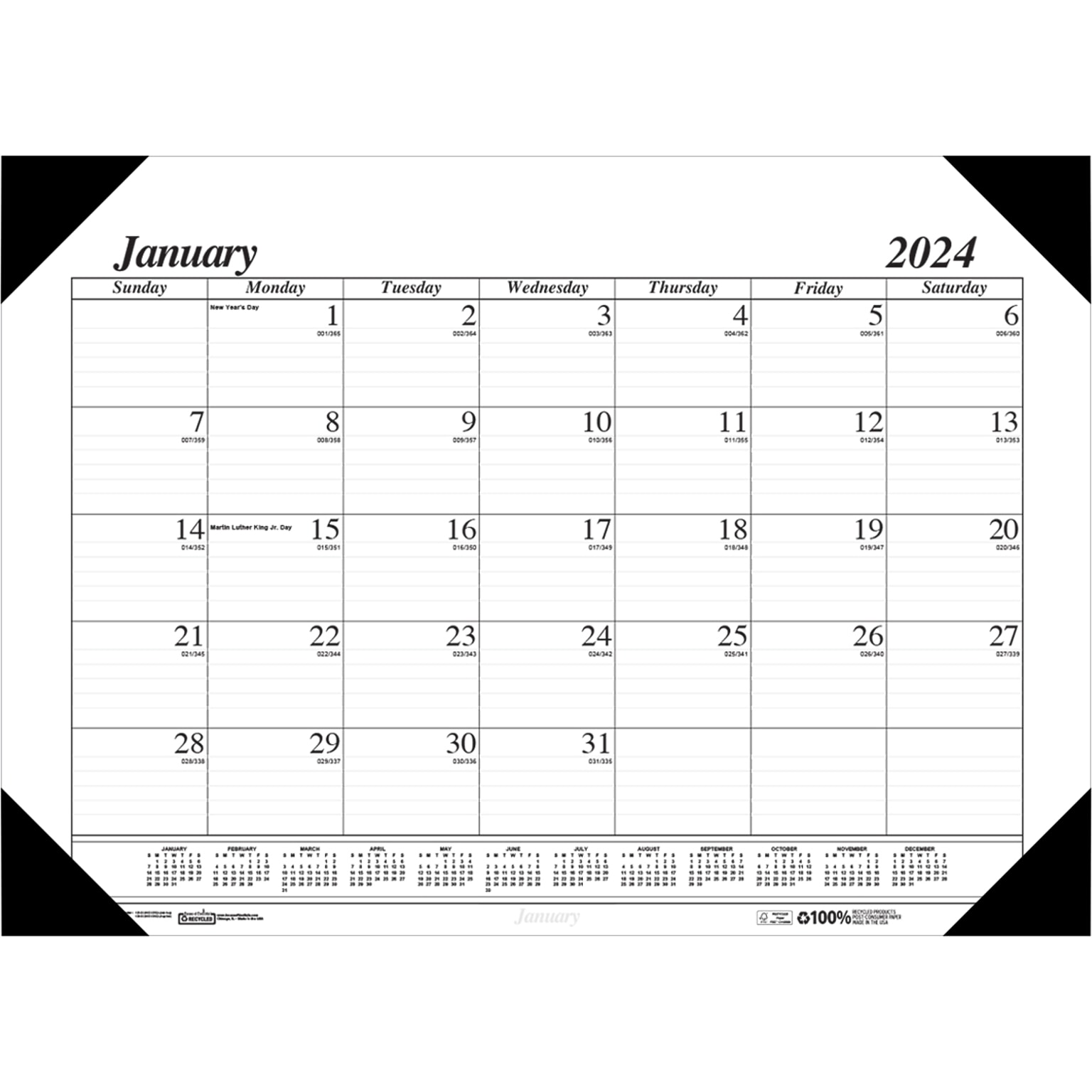 2024 House of Doolittle Economy Compact 18.5 x 13 Monthly Desk Pad Calendar, White/Black (0124-02-24)