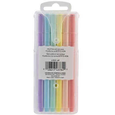 Marvy Uchida LePen Felt Pen, Micro Fine Point, 0.3mm, Assorted Pastel Inks, 6 Pens/Pack, 2 Packs/Bundle (UCH43006P-2)