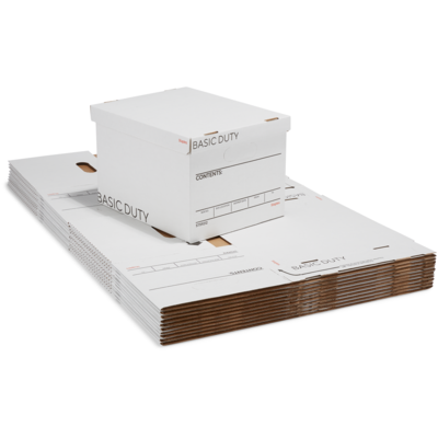 Staples Corrugated File Box Lift Off Lid, Letter/Legal Size, White/Black, 20/Pack (3325010/3325007)