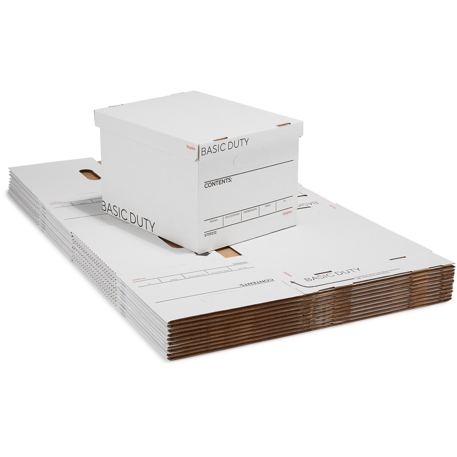 Staples Corrugated File Box Lift Off Lid, Letter/Legal Size, White/Black, 20/Pack (3325010/3325007)