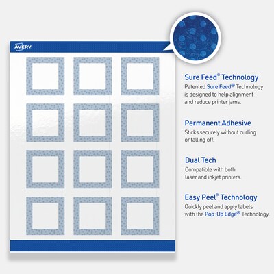 Avery Laser/Inkjet Square Multipurpose Labels, 2" x 2", White, 120/Pack (S00-F8G)