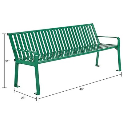 Global Industrial 4' Outdoor Bench w/ Back, Vertical Steel Slat, Green (694853KD)