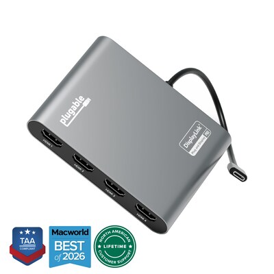 Plugable 100W Power Delivery USB-C to Quad HDMI 4K Adapter, Gray (USBC-7400H4)