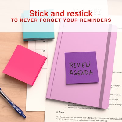 Staples Pop-up Sticky Notes, 3" x 3", Berry Blast Collection, 100 Sheets/Pad, 12 Pads/Pack (52225)